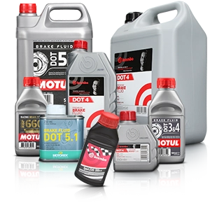 Diferentes líquidos de frenos de Motul, Brembo y Motorex en DOT 4, DOT 5 y DOT 5.1.